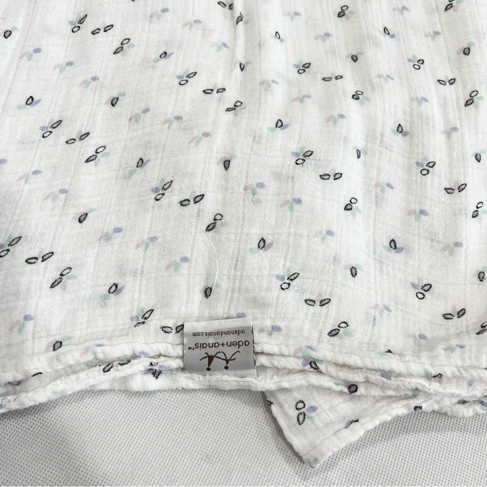 aden + anais White Floral Blanket Pink Accents Muslin Swaddle 44" X 45" Comfy - Picture 6 of 6